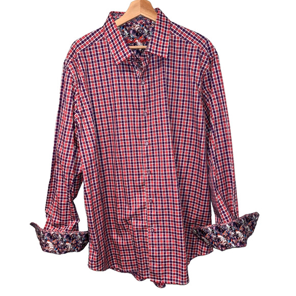 Robert Graham Button Front Shirt Textured Geometric Flip Cuff Men's Sz. 2XL EUC - Picture 3 of 8